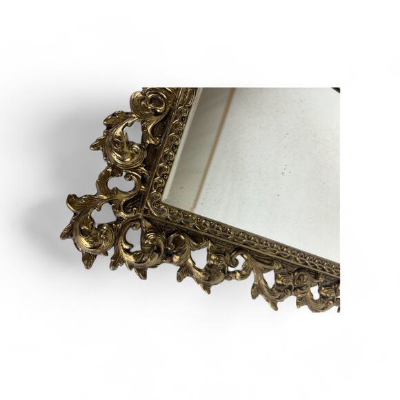 Antique Ornate Brass Frame with Velvet Backing and Mirror Insert Heavy Large - Picture 6 of 14